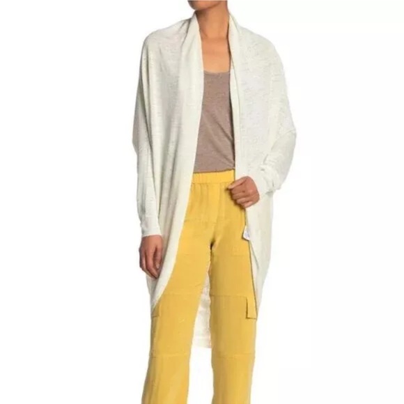 Theory Long Sweater Womens Petite Small Curved Hem Linen Cardigan Cream Casual - Picture 7 of 11